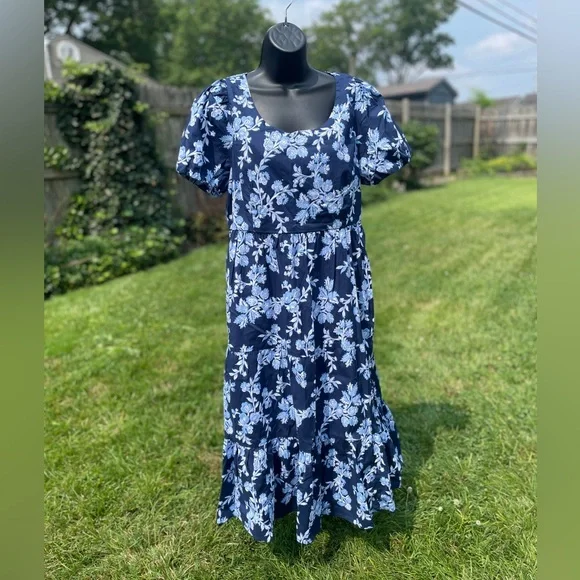 NWT J Crew tiered‎ floral dress size 14 puff sleeves cotton babydoll ornate - Picture 2 of 14